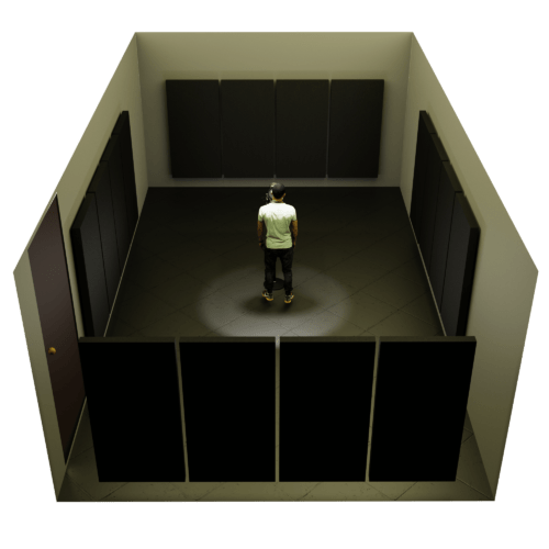 Studio Acousticis Studio Vocal Room Acoustic Panel Kit featuring 2-inch acoustic panels all crafted with a plywood frame, rockwool interior, and acoustically transparent fabric.