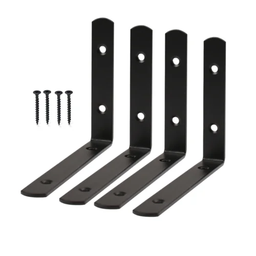 L-shaped metal bracket, 4 inches long, with a black powder-coated finish.