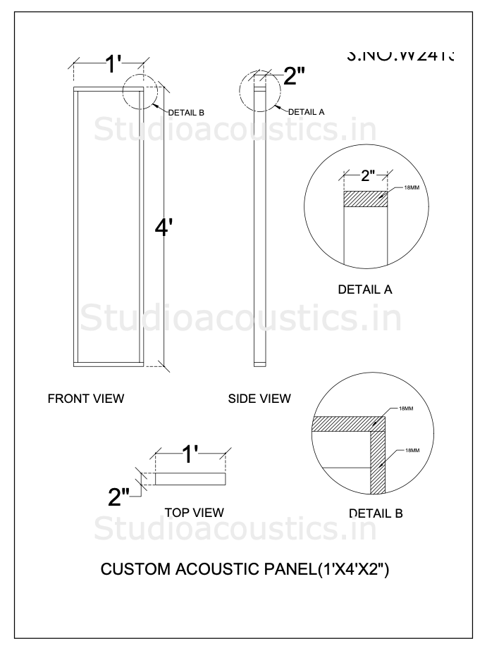 Custom Acoustic Panel 4 × 1 Product Data Sheet Studioacoustics.in